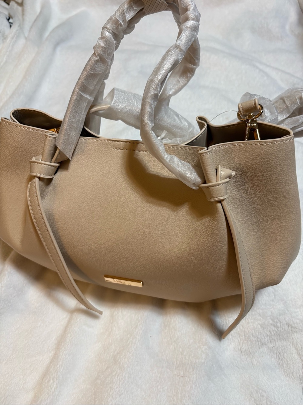 Mali + Lili Neutral Beige Shoulder Bag with Gold Accent